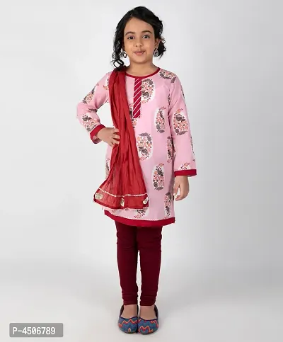 Girl's Printed Churidar Set with Dupatta-thumb0