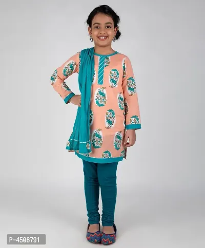 Girl's Printed Churidar Set with Dupatta