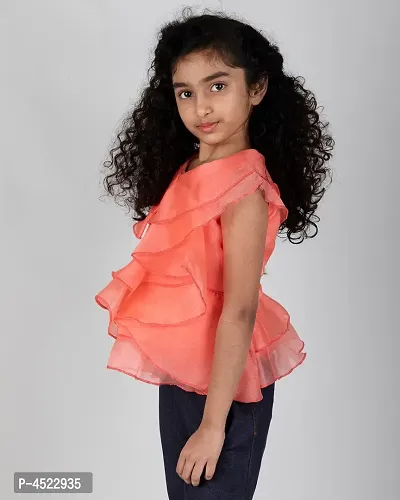 Adorable Peach Synthetic Solid Top For Girls-thumb2