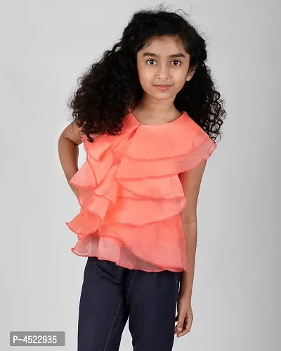 Adorable Peach Synthetic Solid Top For Girls-thumb0