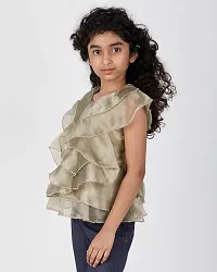 Adorable Green Synthetic Solid Top For Girls-thumb1