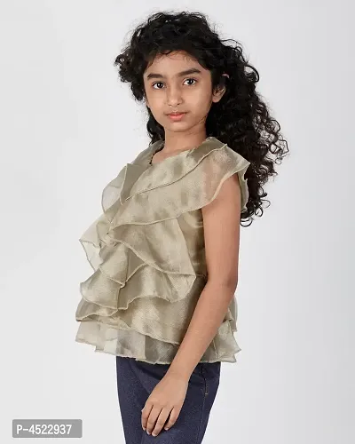 Adorable Green Synthetic Solid Top For Girls-thumb2