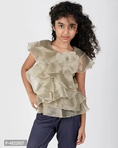 Adorable Green Synthetic Solid Top For Girls-thumb0