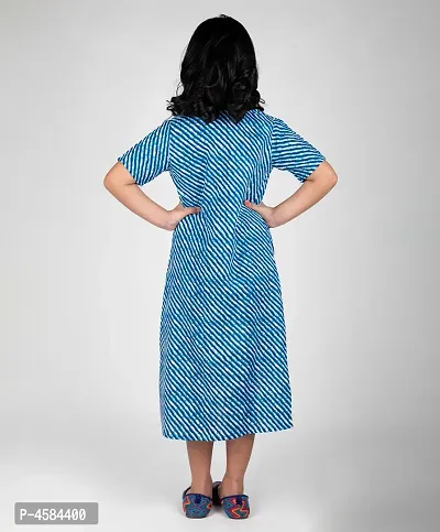 Elegant Blue Cotton Indigo Printed Shrug Dress For Girls-thumb3
