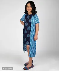 Elegant Blue Cotton Indigo Printed Shrug Dress For Girls-thumb1