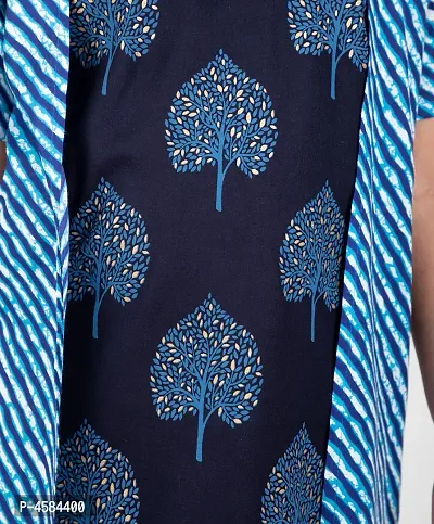 Elegant Blue Cotton Indigo Printed Shrug Dress For Girls-thumb4