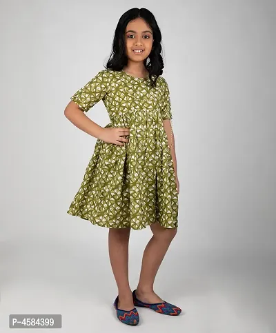 Elegant Green Cotton Printed Gota Patti Frock For Girls-thumb2