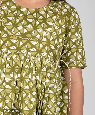 Elegant Green Cotton Printed Gota Patti Frock For Girls-thumb4