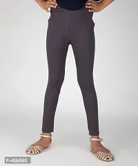 Stylish Dark Grey Cotton Spandex Solid Leggings For Girls-thumb1