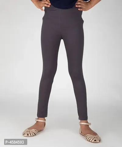 Stylish Dark Grey Cotton Spandex Solid Leggings For Girls-thumb2