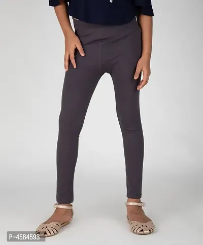 Stylish Dark Grey Cotton Spandex Solid Leggings For Girls-thumb0