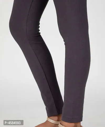 Stylish Dark Grey Cotton Spandex Solid Leggings For Girls-thumb4