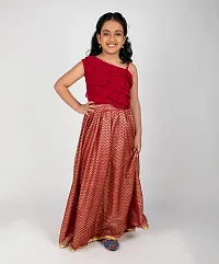 Stunning Maroon Chiffon Printed Lehenga Cholis For Girls-thumb1