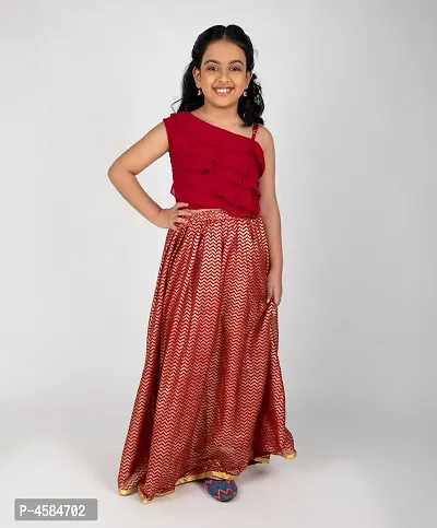 Stunning Maroon Chiffon Printed Lehenga Cholis For Girls-thumb2