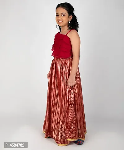 Stunning Maroon Chiffon Printed Lehenga Cholis For Girls-thumb3