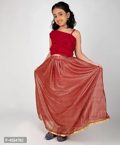 Stunning Maroon Chiffon Printed Lehenga Cholis For Girls-thumb0