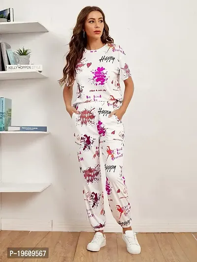 Style sover Printed Half Sleeve Night Suit Set (Large, Pink)