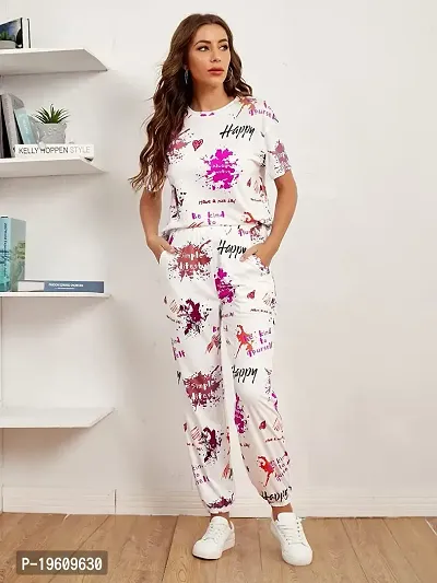Style sover Printed Half Sleeve Night Suit Set (Small, Pink)