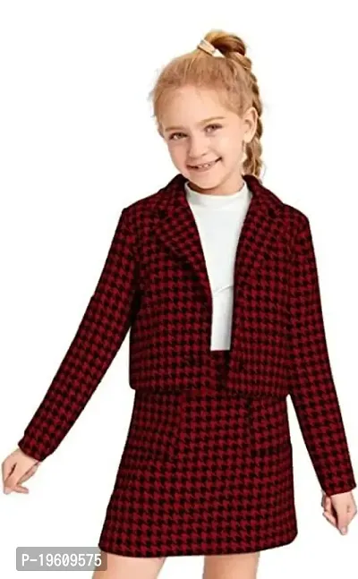 STYLE SAVOR Toddler Girls Checked Houndstooth Flap Casual Tunic Jacket  Bonnie Mini Skirt Dress for Weddings Maroon