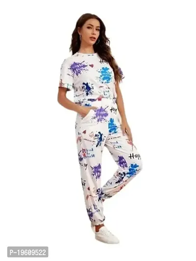 Style sover Printed Half Sleeve Night Suit Set (Large, Blue)-thumb0