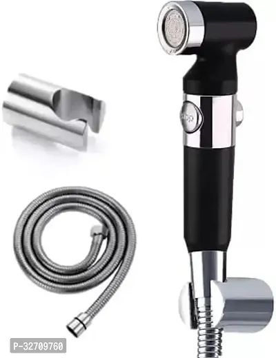 Metal Hose and Holder Health Faucet with Hose Pipe and Wall Hook Jet Spray for Toilet Black Silver