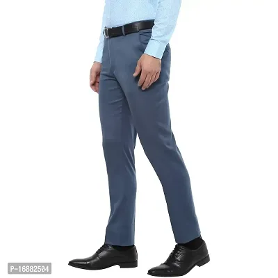 Inspire Blue Slim Fit Formal Trouser for Men-thumb2