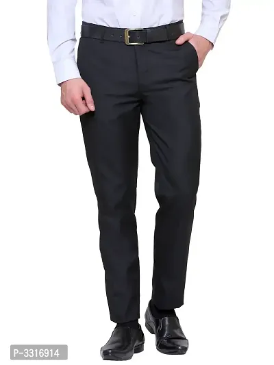 Black Synthetic Mid Rise Formal Trousers-thumb0