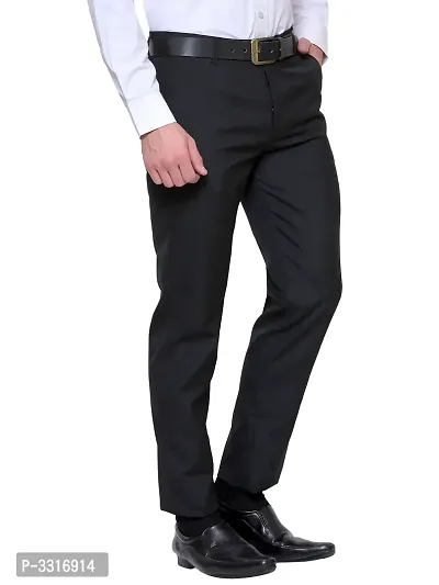 Black Synthetic Mid Rise Formal Trousers-thumb2