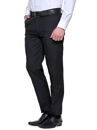 Black Synthetic Mid Rise Formal Trousers-thumb2