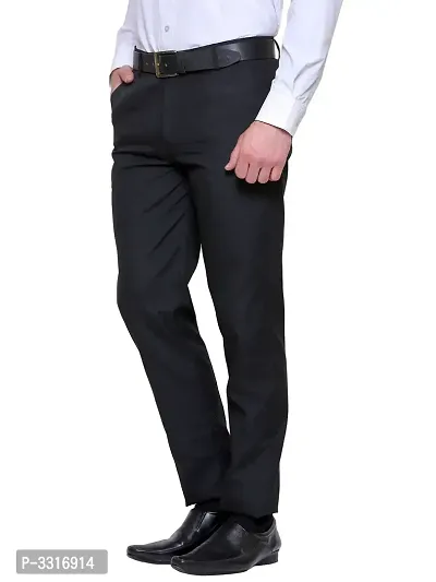 Black Synthetic Mid Rise Formal Trousers-thumb3