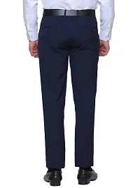 Men's Blue Synthetic Solid Mid-Rise Slim Fit Formal Trouser-thumb3