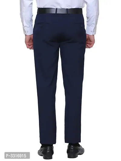 Men's Blue Synthetic Solid Mid-Rise Slim Fit Formal Trouser-thumb4