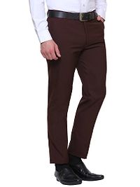 Men's Brown Synthetic Solid Mid-Rise Slim Fit Formal Trouser-thumb1