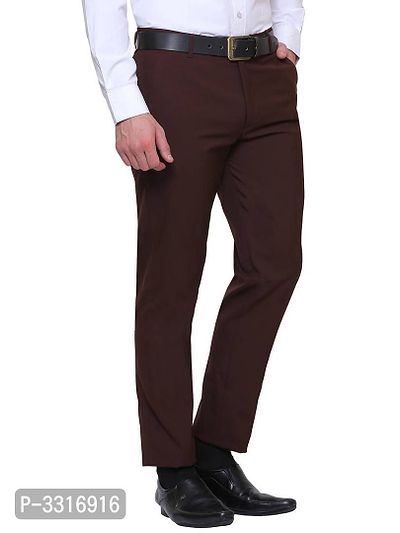 Men's Brown Synthetic Solid Mid-Rise Slim Fit Formal Trouser-thumb2