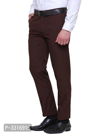 Men's Brown Synthetic Solid Mid-Rise Slim Fit Formal Trouser-thumb3