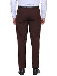 Men's Brown Synthetic Solid Mid-Rise Slim Fit Formal Trouser-thumb3
