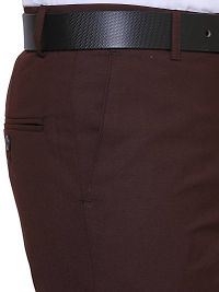 Men's Brown Synthetic Solid Mid-Rise Slim Fit Formal Trouser-thumb4