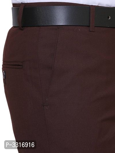 Men's Brown Synthetic Solid Mid-Rise Slim Fit Formal Trouser-thumb5