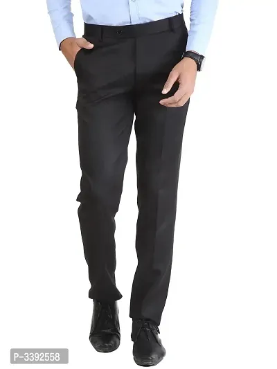 Black Synthetic Mid Rise Formal Trousers for men