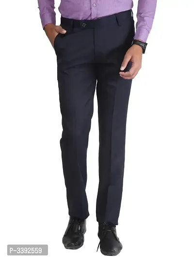 Blue Synthetic Mid Rise Formal Trousers for men