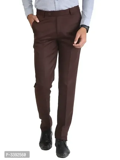 Brown Synthetic Mid Rise Formal Trousers for men