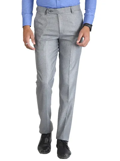 Synthetic Mid Rise Formal Trousers for men