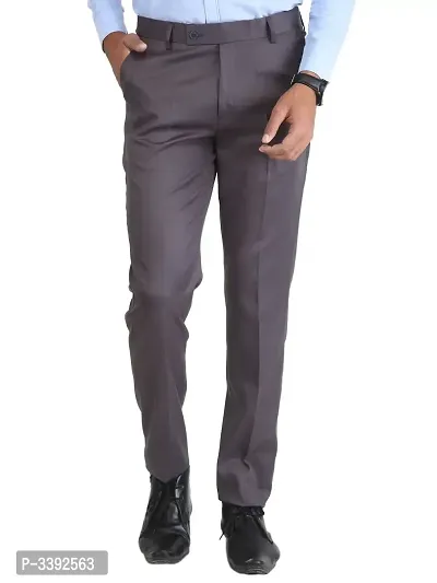 Grey Synthetic Mid Rise Formal Trousers for men