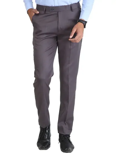 Synthetic Mid Rise Formal Trousers for men