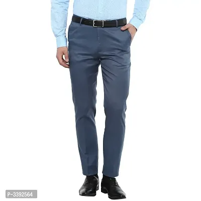 Blue Synthetic Mid Rise Formal Trousers For Men