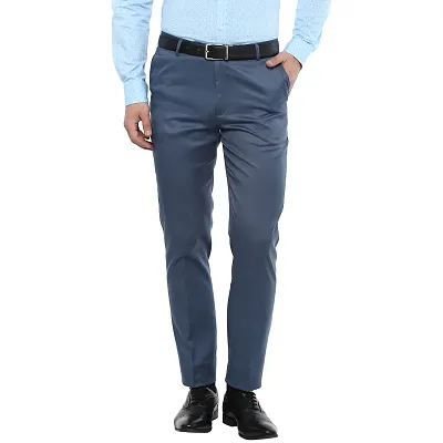Men's Blue Slim Fit Formal Trouser
