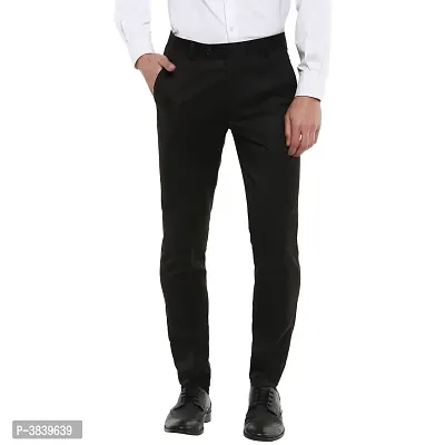 Black Synthetic Mid Rise Formal Trousers For Men-thumb0