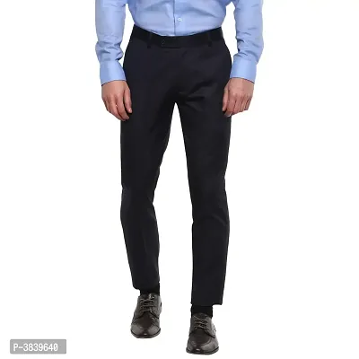 Blue Synthetic Mid Rise Formal Trousers-thumb0
