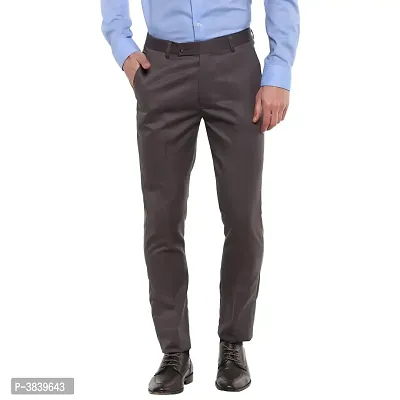 Grey Synthetic Mid Rise Formal Trousers