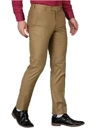 Khaki Synthetic Mid Rise Formal Trousers For Men-thumb2